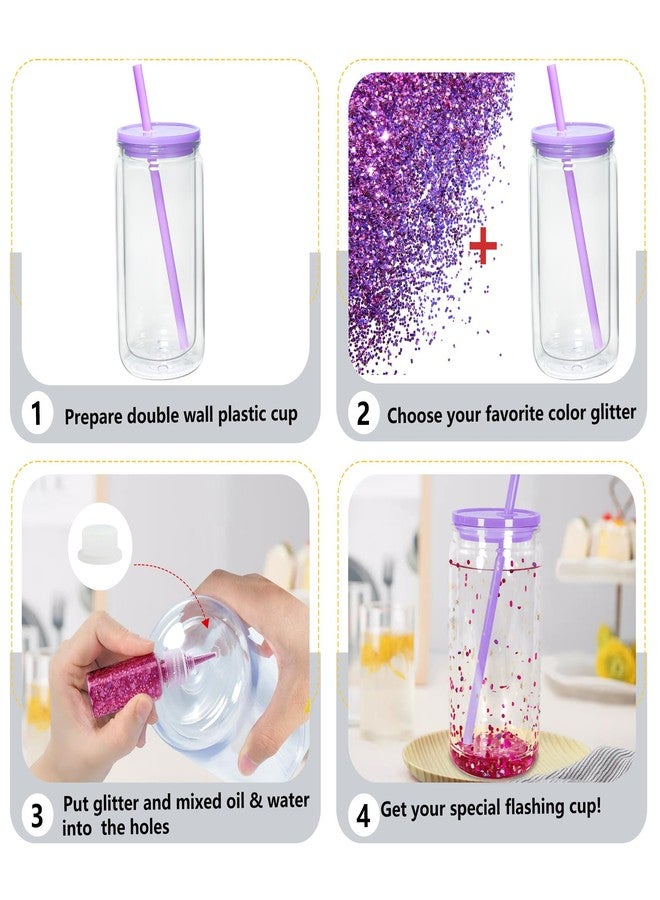 Icesip 16 oz Plastic Snow Globe Tumbler Double Wall Snowglobe Tumbler with Pre Drilled Hole Can with Lids and Straws Plastic Mason Jar Mug for Snow Globe Glitter DIY Gift - Image 3